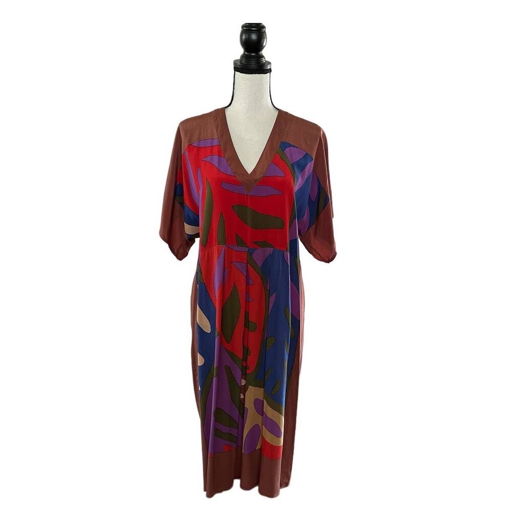 vintage Soo Yung Lee Abstract Palm Leaf Colorblock Colorful 100% Silk sz 6